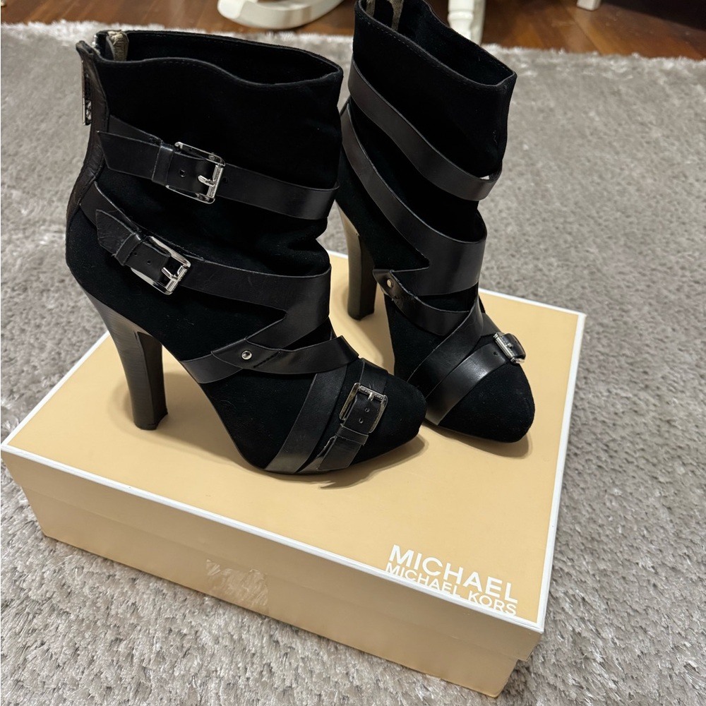 Michael Kors Black Heeled Boots with Straps